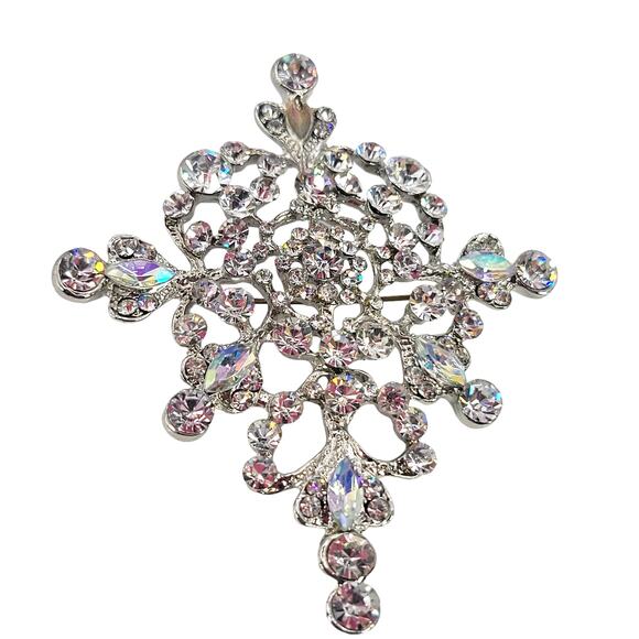 Crystal Rhinestone Snowflake Brooch Pin Large 3.5" READ Description Silver Tone - Picture 5 of 16